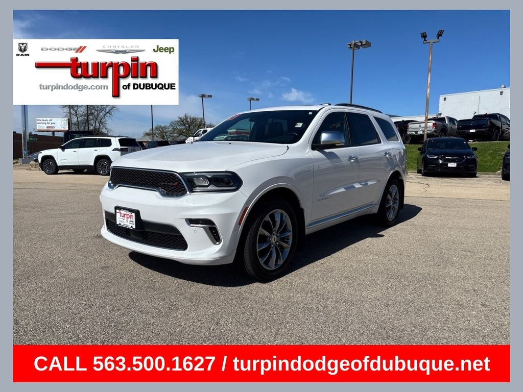 2021 Dodge Durango Citadel in Vice White — front three-quarter view