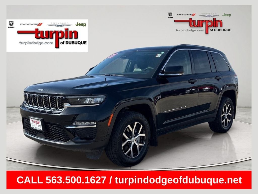 2023 Jeep Grand Cherokee Limited in Diamond Black Crystal Pearlcoat — front three-quarter view