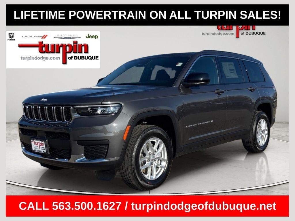 2026 Jeep Grand Cherokee L Laredo in Baltic Gray Metallic Clearcoat — front three-quarter view