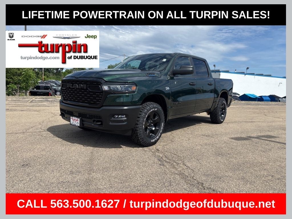 2026 RAM 1500 Warlock in Serrano Green Metallic — front three-quarter view