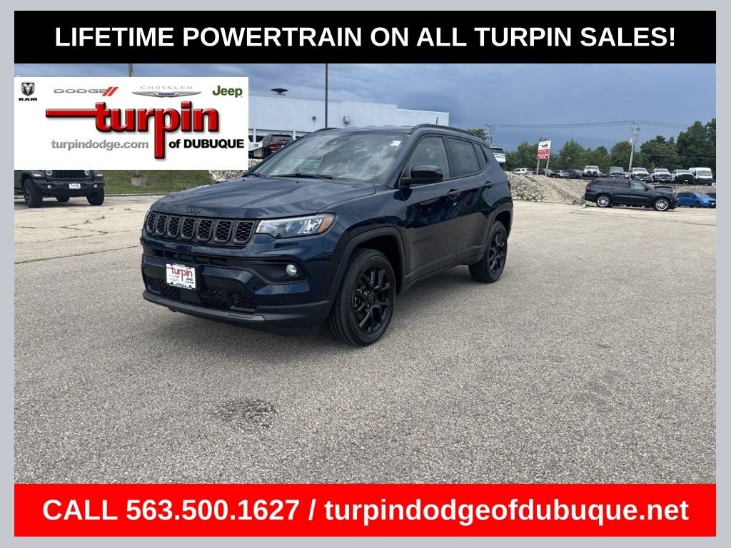 2026 Jeep Compass Latitude in Fathom Blue Pearl Coat — front three-quarter view