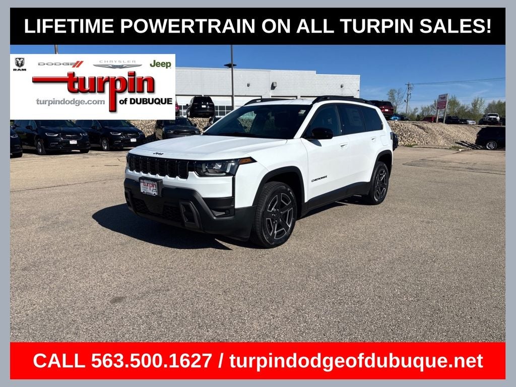 2026 Jeep Cherokee Laredo in Bright White Clearcoat — front three-quarter view