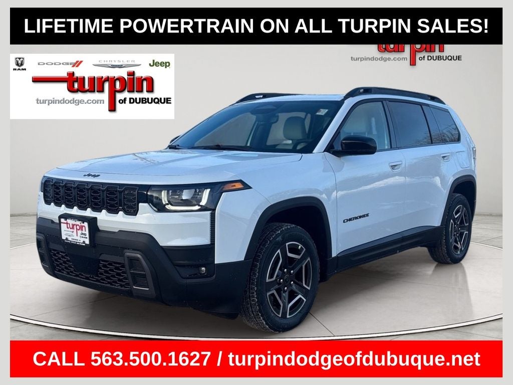 2026 Jeep Cherokee Limited in Bright White Clearcoat — front three-quarter view