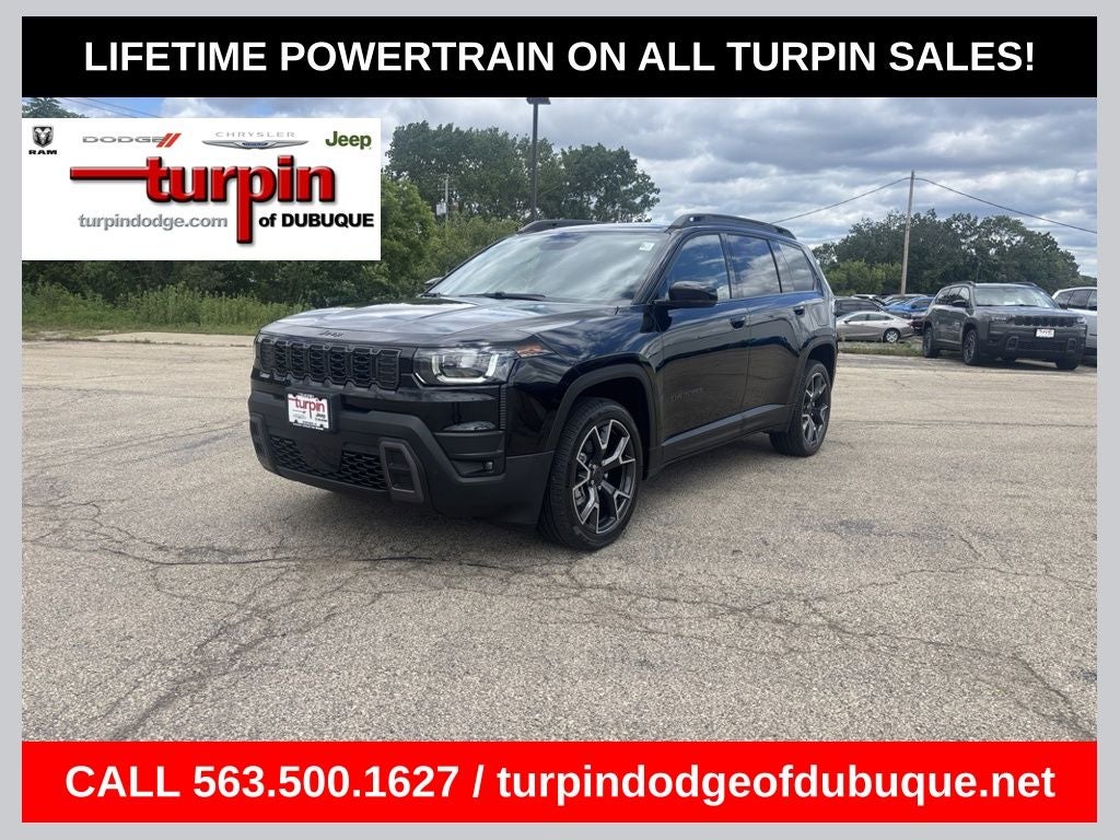 2026 Jeep Cherokee Overland in Diamond Black Crystal Pearlcoat — front three-quarter view