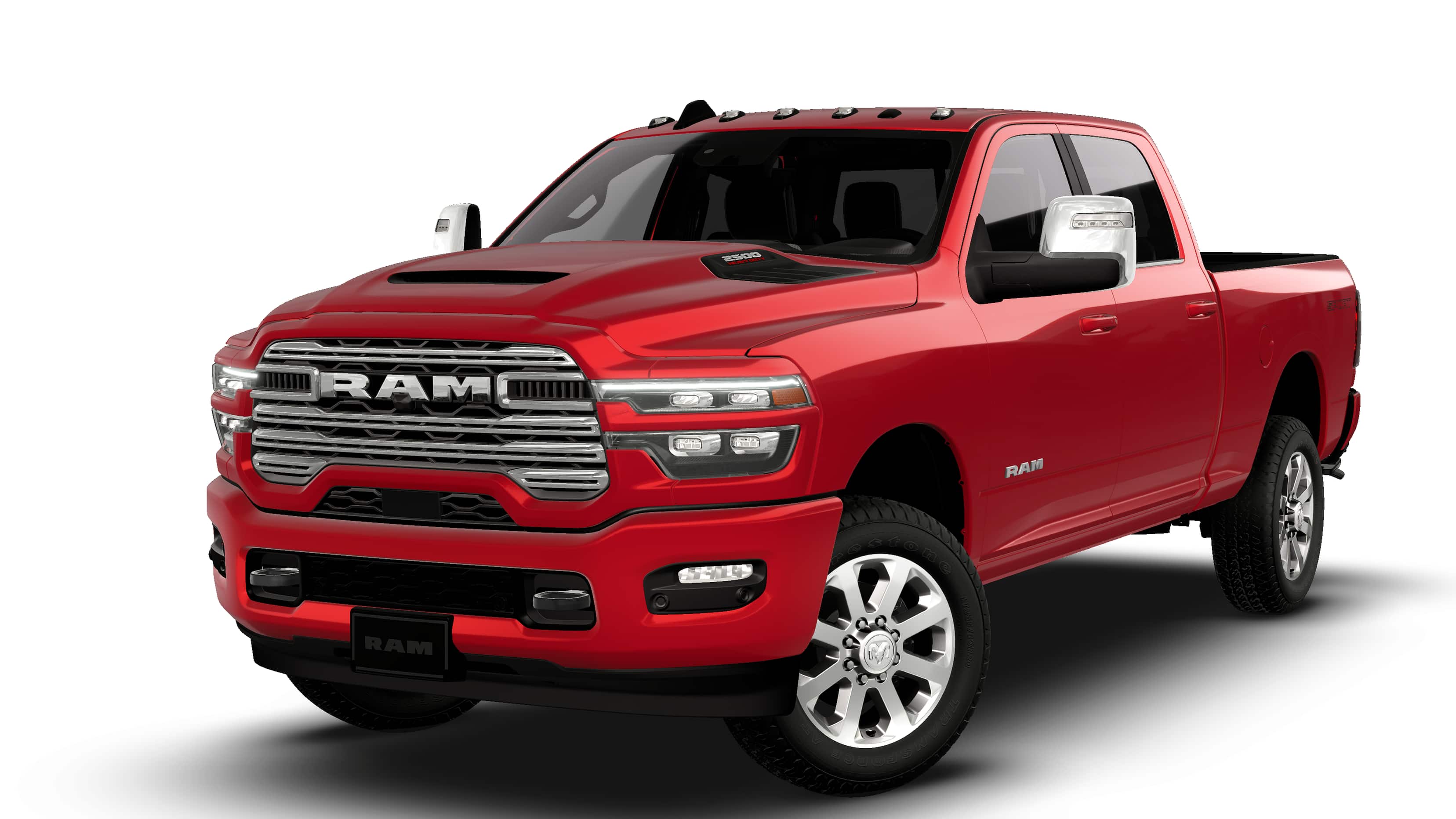 2026 RAM 2500 Laramie in Molten Red Pearlcoat — front three-quarter view